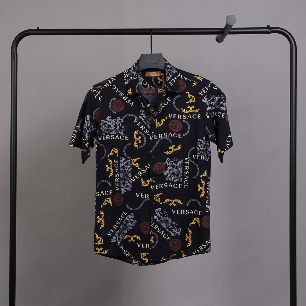 پیراهن هاوایی مدل versace سرمه ای